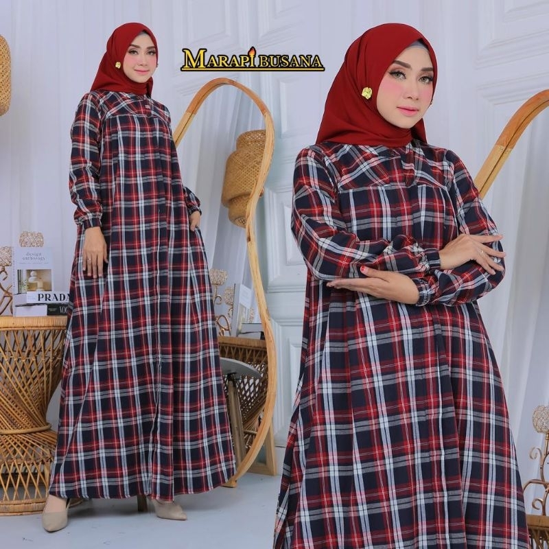Gamis Flanel Full Kancing Motif Kotak Kotak Premium Import Busui Frendly Wudhu |Gamis Premium High Q