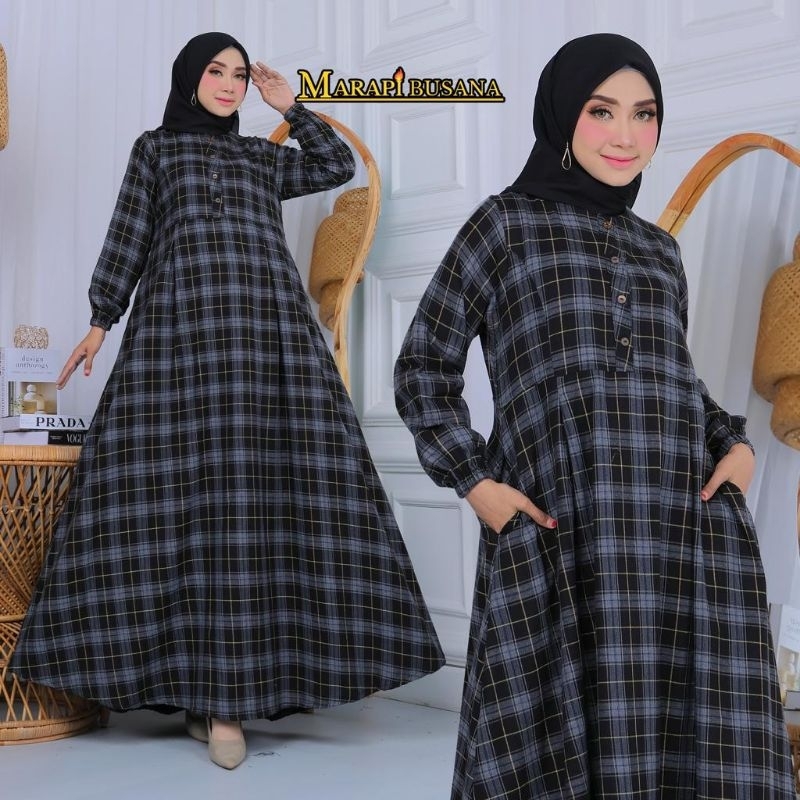Gamis Katun Flanel Import Motif Kotak Kotak Premium High Quality |Gamis Flanel Busui Frendly Wudhu F
