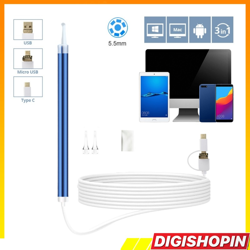 Kamera Endoscope Korek Kuping Pembersih Telinga Micro USB Type C Dan USB Spy Cam Kamera Pengintai Mi