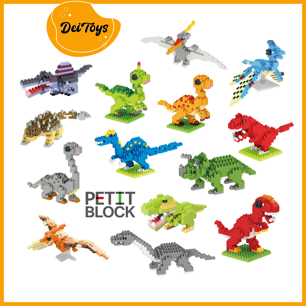 DEITYOS -  Petit Block / Jike Dinosaurus Block Mainan Anak / Blok Kreatifitas Bentuk Hewan Dino