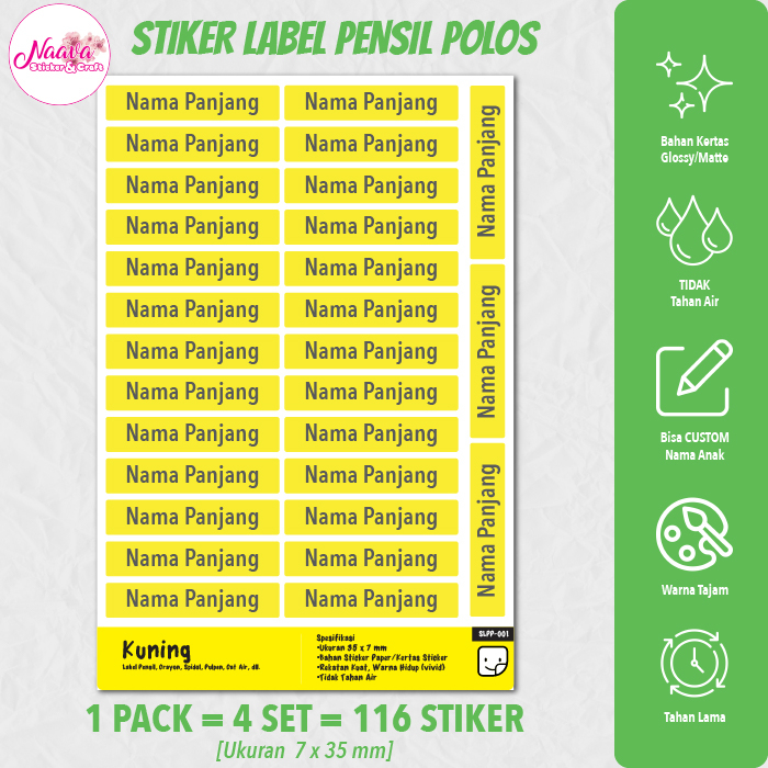 

STIKER LABEL PENSIL POLOS NAMA ANAK KUNING