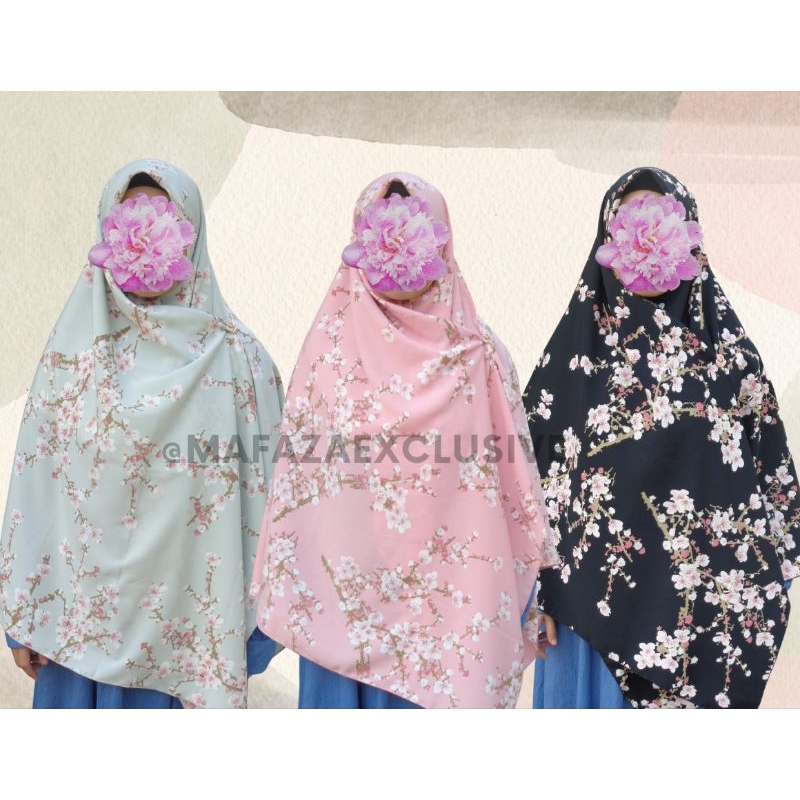 Khimar Hijab Segi Empat Wolfis Premium Motif Ukuran Jumbo 150x150 cm Series Sakura