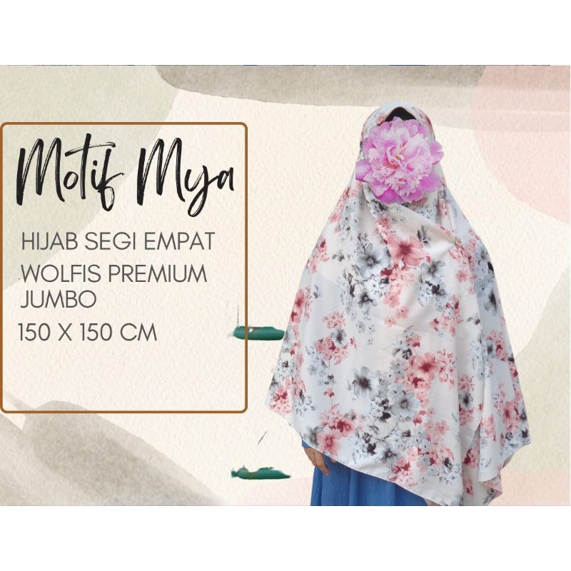 Khimar Hijab Segi Empat Wolfis Premium Motif Ukuran Jumbo 150x150 cm Series Mya