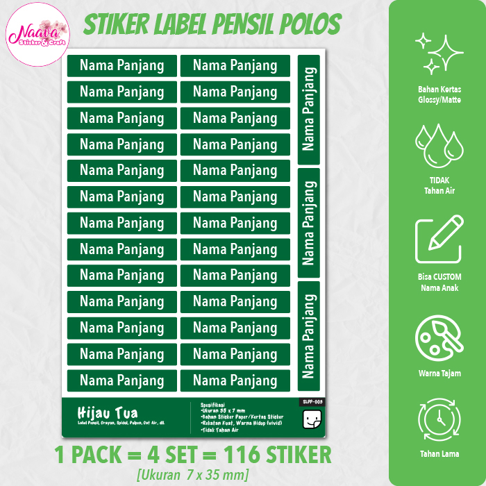 

STIKER LABEL PENSIL POLOS NAMA ANAK HIJAU TUA