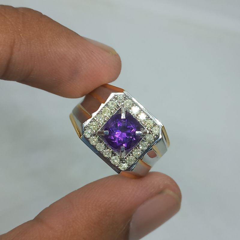 cincin berlian batu kecubung ungu natural ametysh free memo