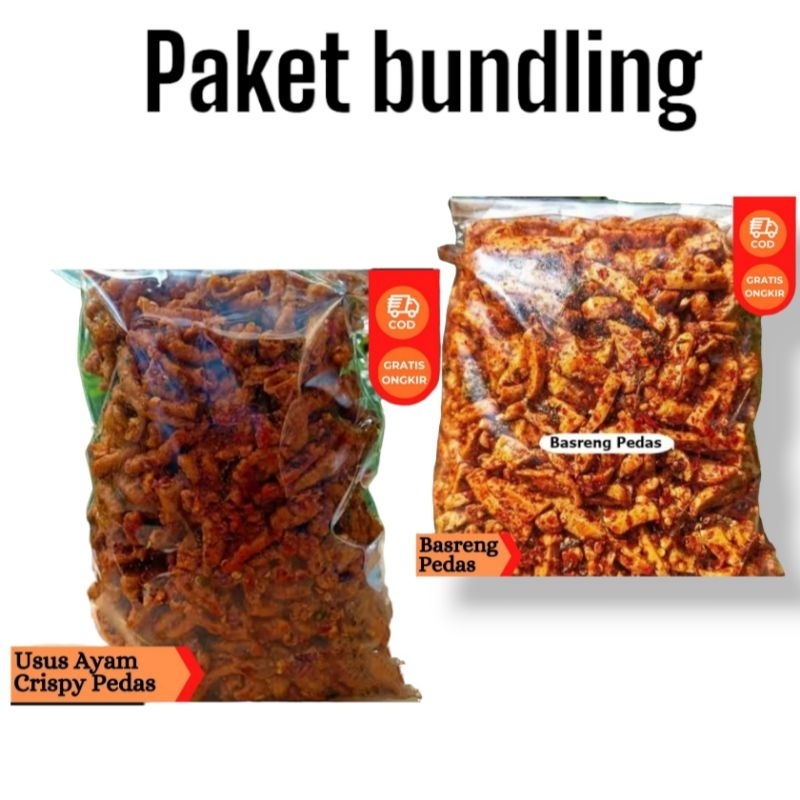 

Paket Bundling Keripik Usus Ayam Crispy Dan Basreng Pedas Daun Jeruk 1kg