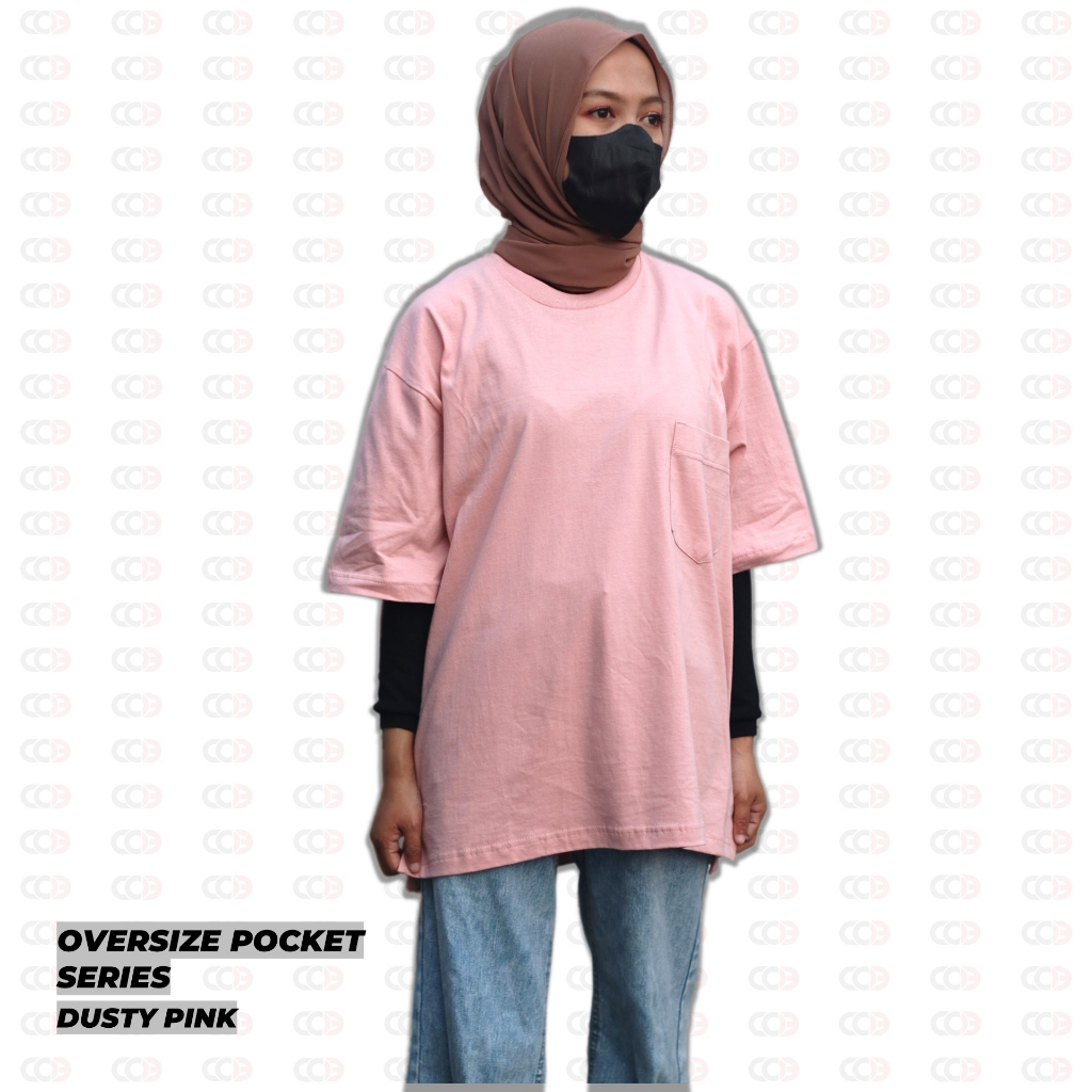 Kaos Polos Lengan Pendek Oversize Pocket Dusty Pink Cotton Combed 24s