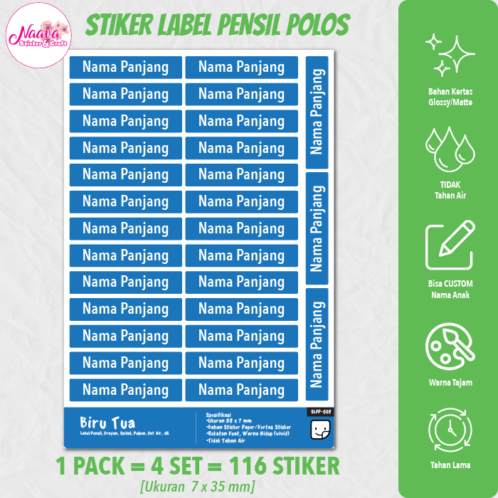 

STIKER LABEL PENSIL POLOS NAMA ANAK BIRU TUA