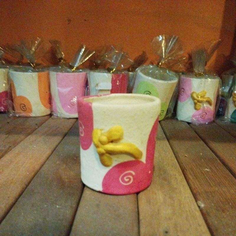 Pot Terracotta Kecil Motif - Gerabah Kecil Berwarna