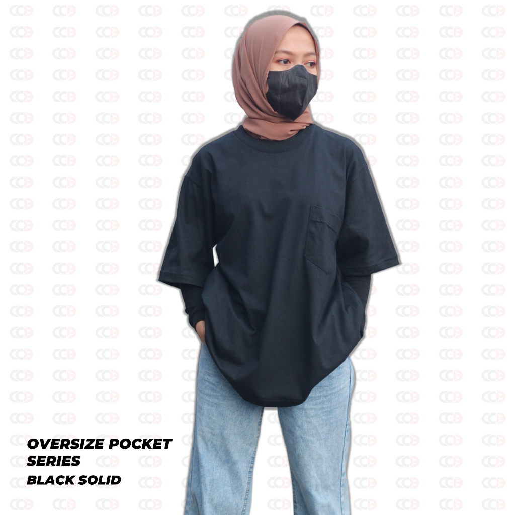 Kaos Polos Lengan Pendek Oversize Pocket Black Solid Cotton Combed 24s