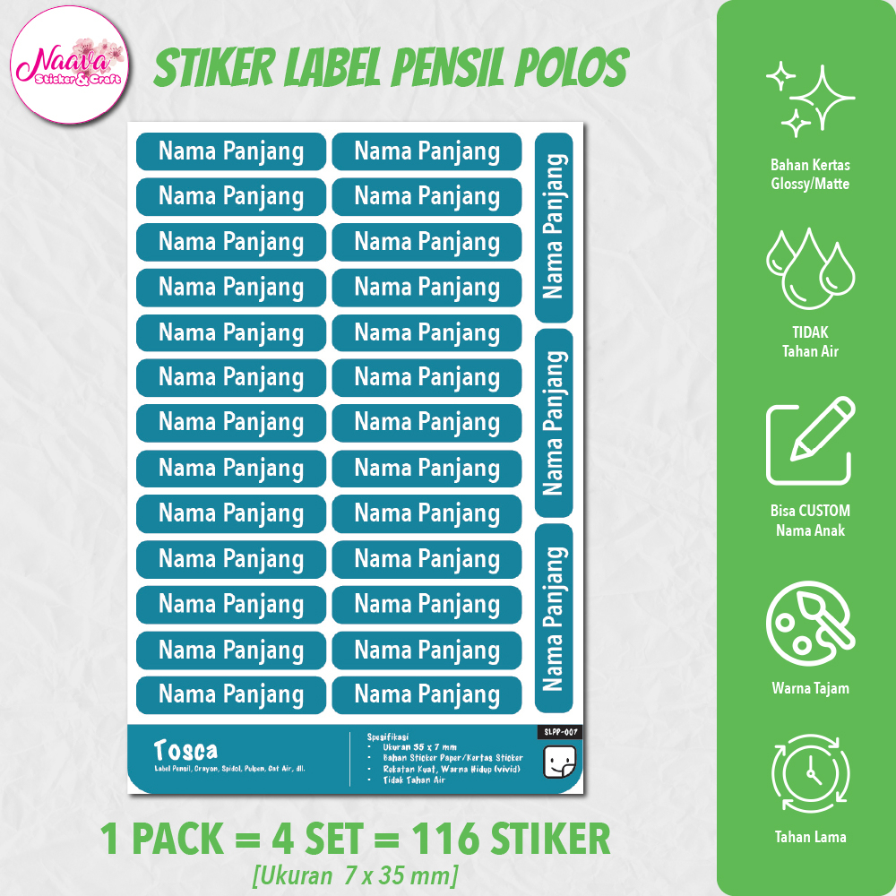 

STIKER LABEL PENSIL POLOS NAMA BIRU TOSCA