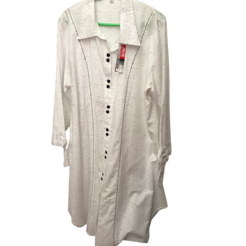 KEMEJA PANJANG / TUNIK PUTIH HITAM POLKADOT