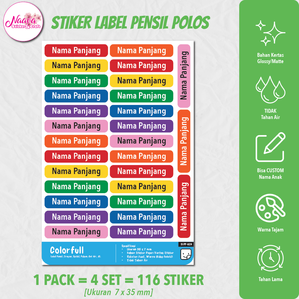

STIKER LABEL PENSIL POLOS NAMA ANAK COLORFULL