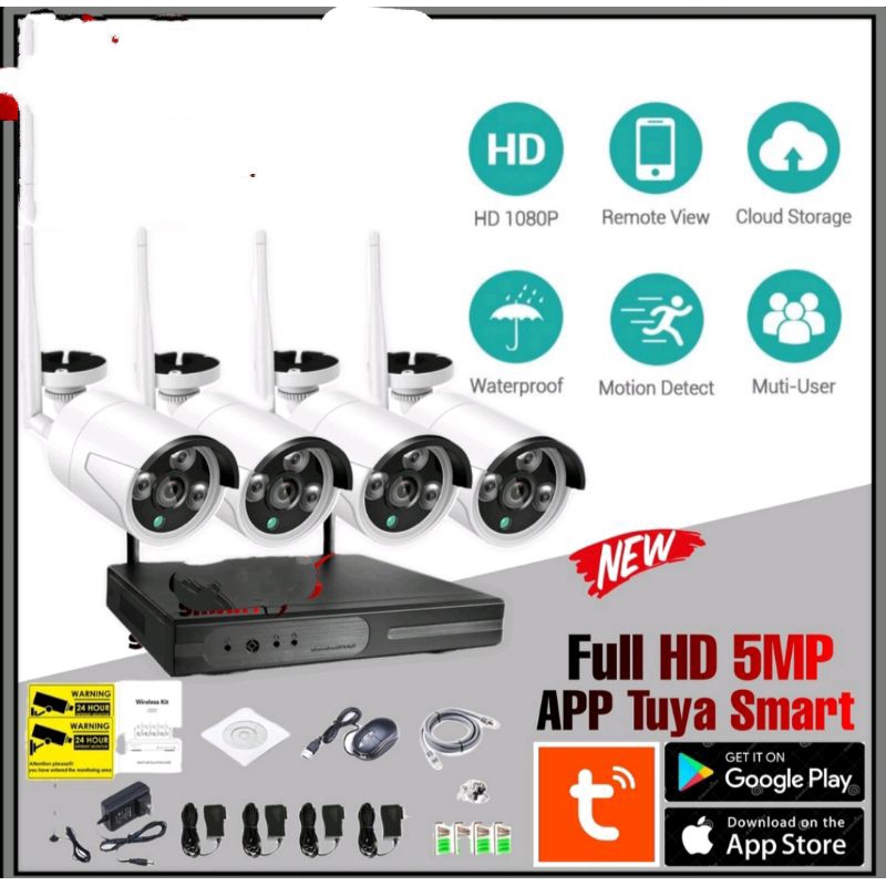 PAKET NVR KIT WIRELESS 5MP 4CH KAMERA IP CCTV TANPA KABEL WIRELESS