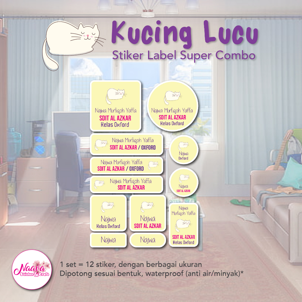 

STIKER LABEL BUKU CUSTOM NAMA ANAK SUPER COMBO - KUCING LUCU KUNING