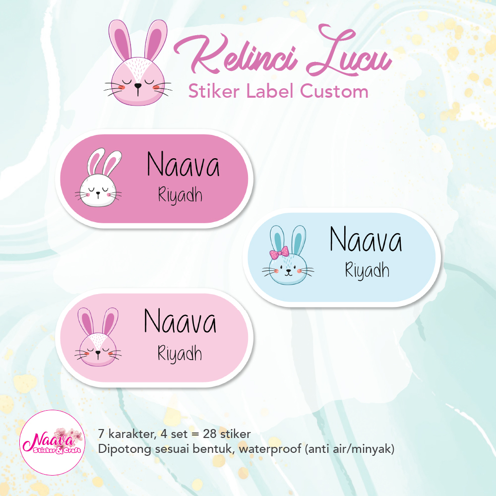 

STIKER LABEL MAPEL 2 BARIS CUSTOM NAMA ANAK - KELINCI LUCU