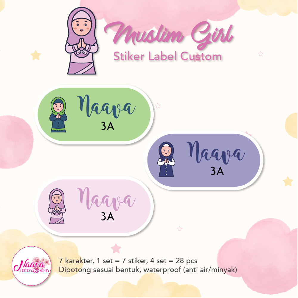 

STIKER LABEL MAPEL 2 BARIS CUSTOM NAMA ANAK - MUSLIM GIRL