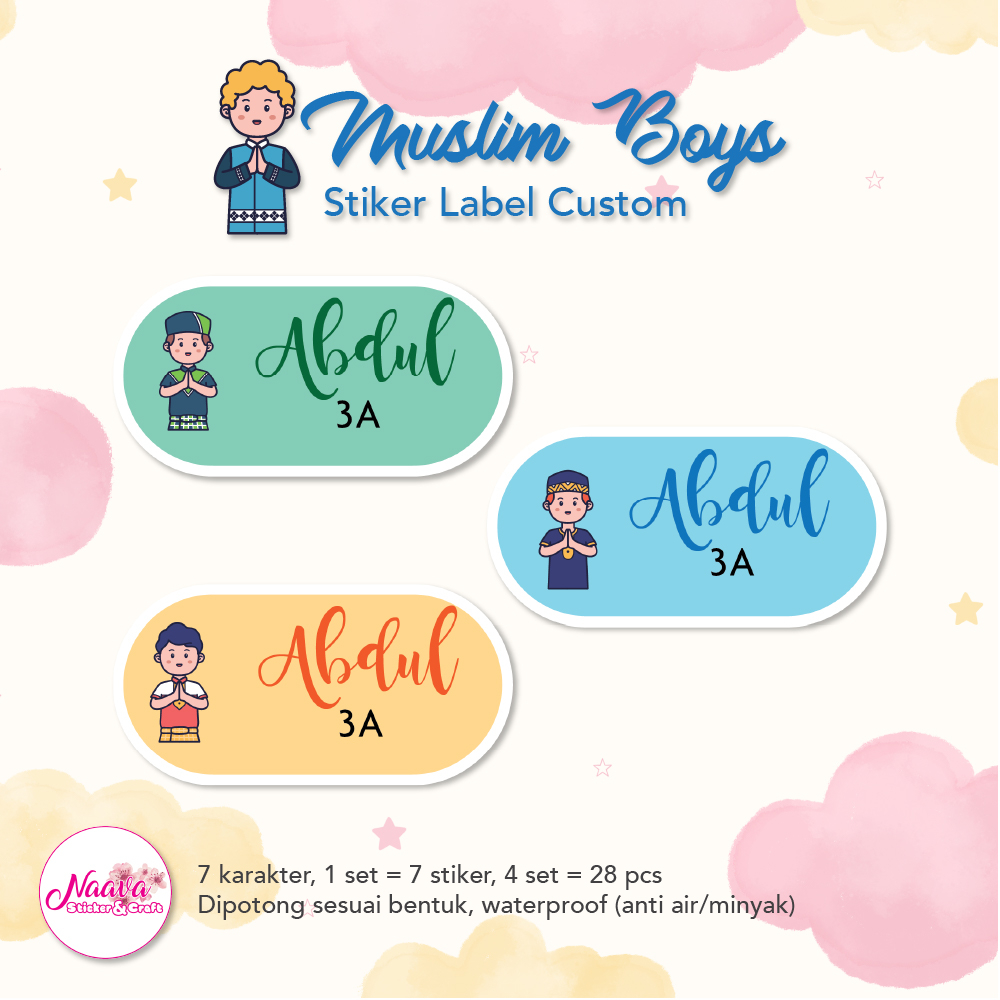 

STIKER LABEL MAPEL 2 BARIS CUSTOM NAMA ANAK - MUSLIM BOYS