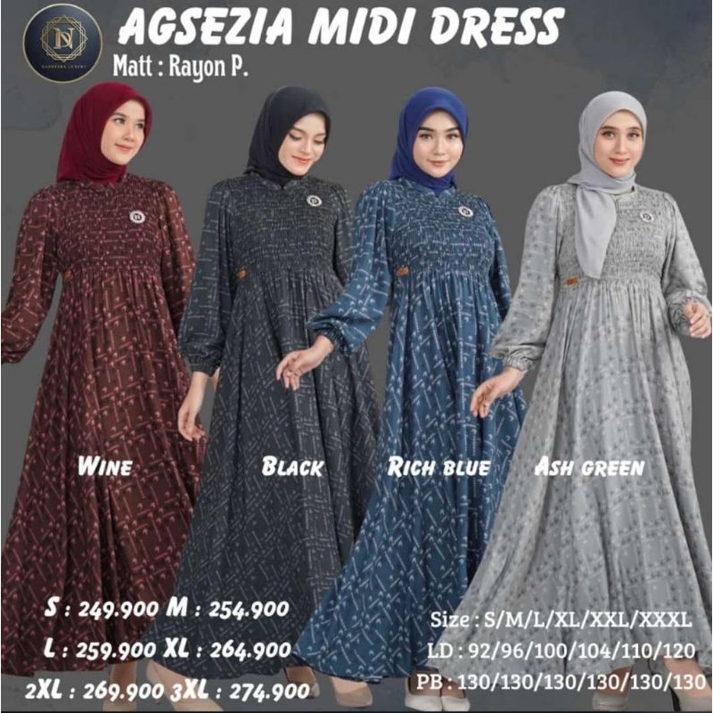 Agsezia Midi Dress Terbaru Gamis motif tulisan nadheera busui by Nadheera Luxury