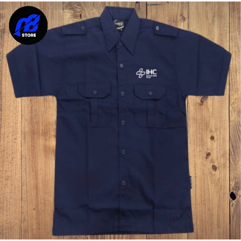 KEMEJA IHC LENGAN PENDEK BAJU IHC WARNA NAVY BORDIR KOMPUTER RAPI