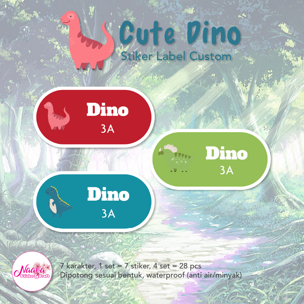 

STIKER LABEL MAPEL 2 BARIS CUSTOM NAMA ANAK - DINO CUTE