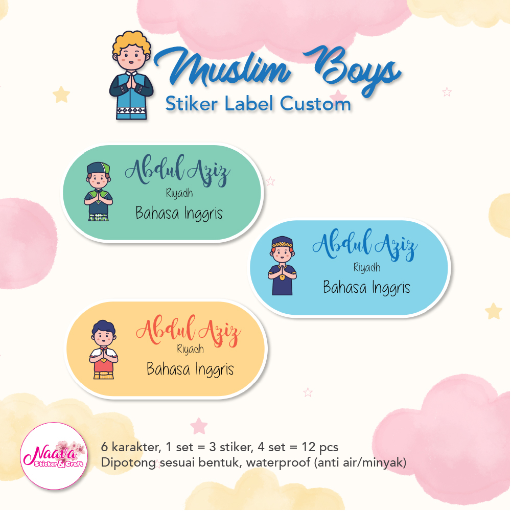 

STIKER LABEL MAPEL 3 BARIS CUSTOM NAMA ANAK - MUSLIM BOYS
