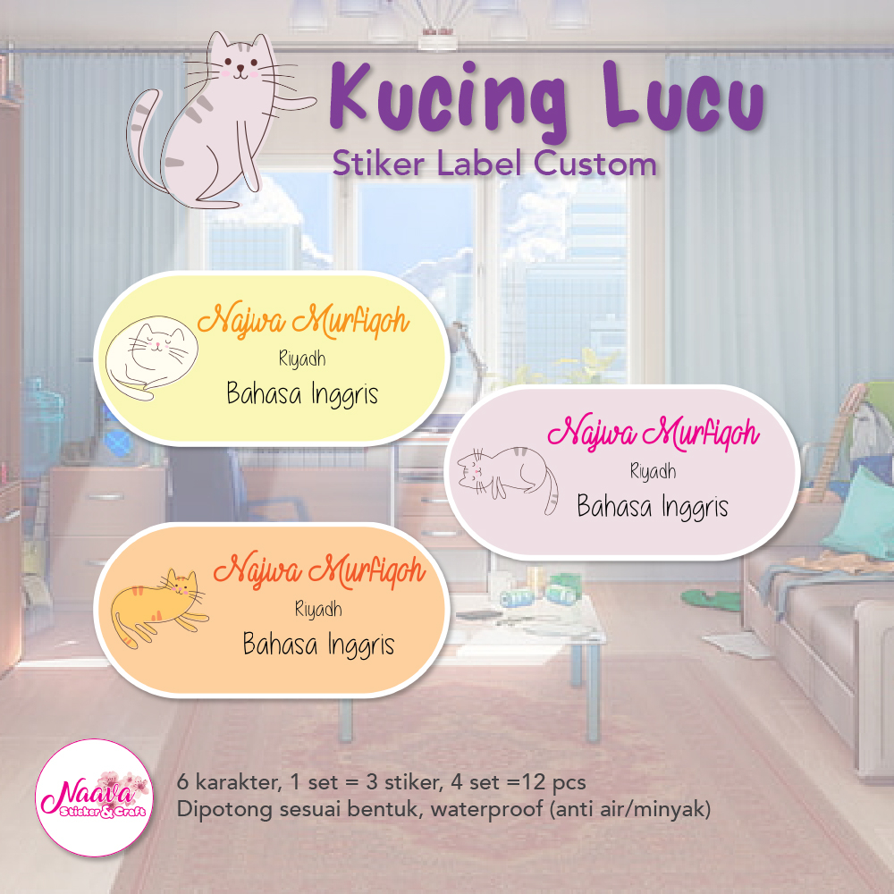

STIKER LABEL MAPEL 3 BARIS CUSTOM NAMA ANAK - KUCING LUCU