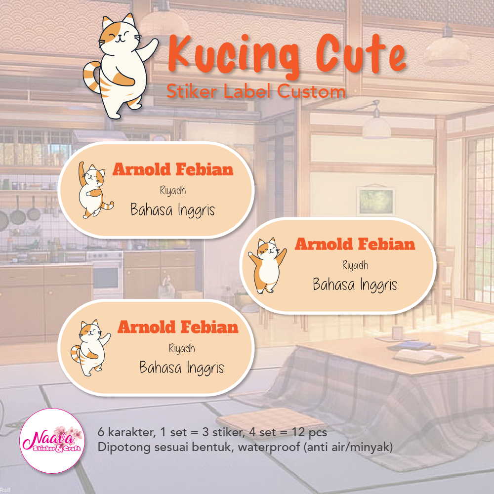 

STIKER LABEL MAPEL 3 BARIS CUSTOM NAMA ANAK - KUCING CUTE