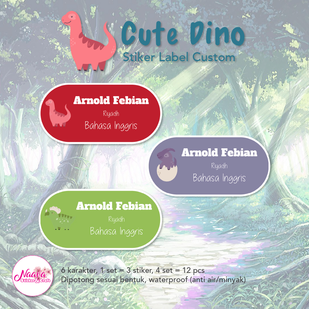 

STIKER LABEL MAPEL 3 BARIS CUSTOM NAMA ANAK - CUTE DINO
