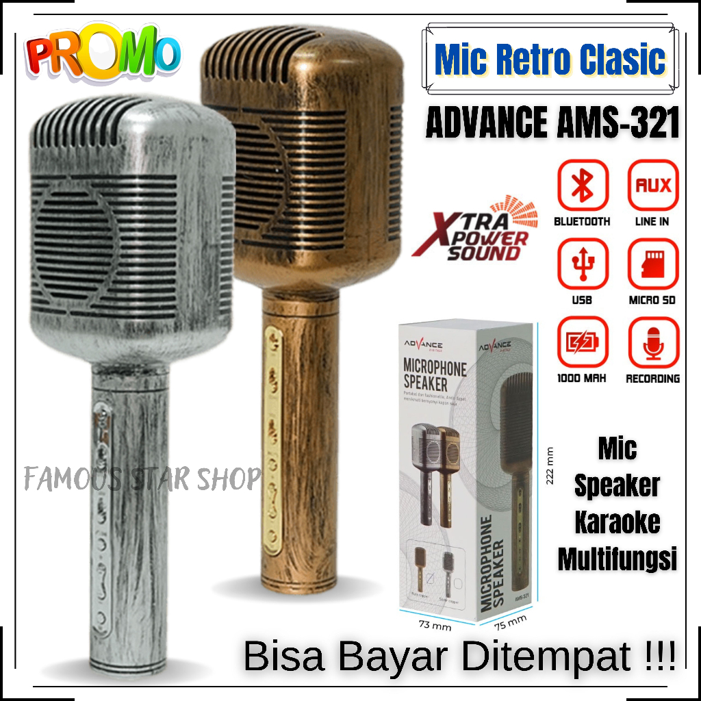 ADVANCE Microphone Speaker Karaoke Multifungsi AMS-321 | Advance AMS-321 Microphone Speaker Mic Blue