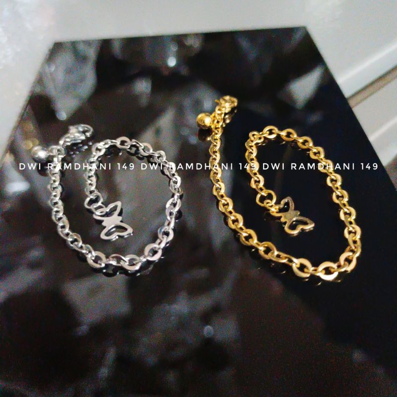 Gelang Titanium Wanita Rantai Nori Motif Kupu