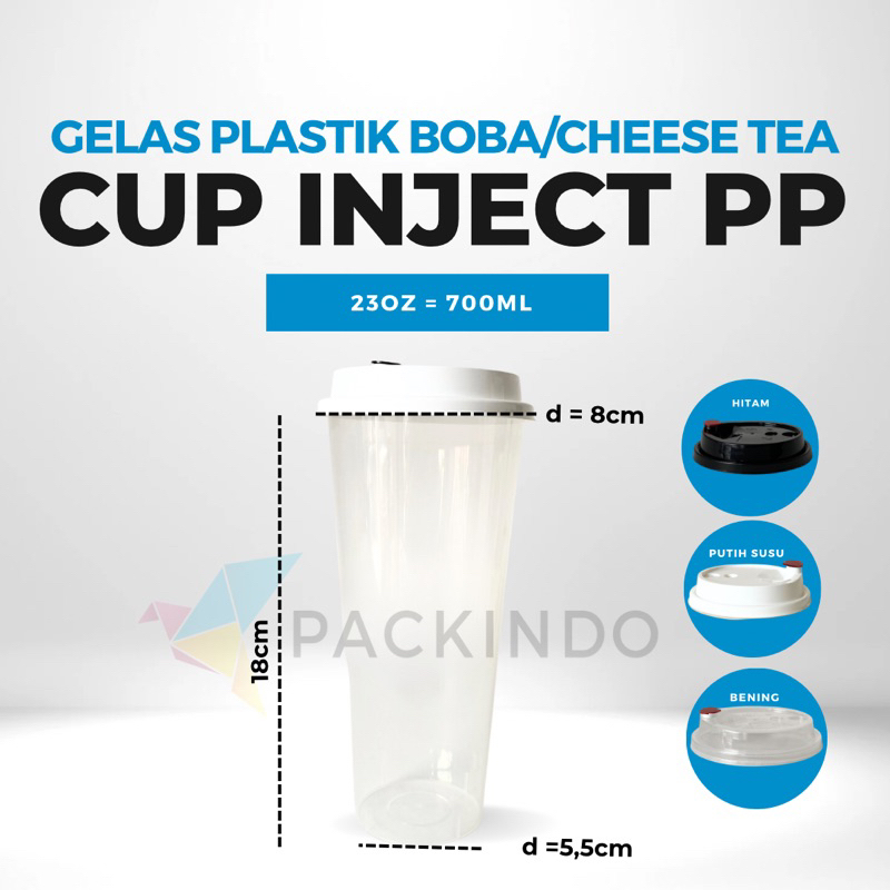 Gelas Plastik Boba/Cheese Tea/ Cup Injection PP 700mL Bening