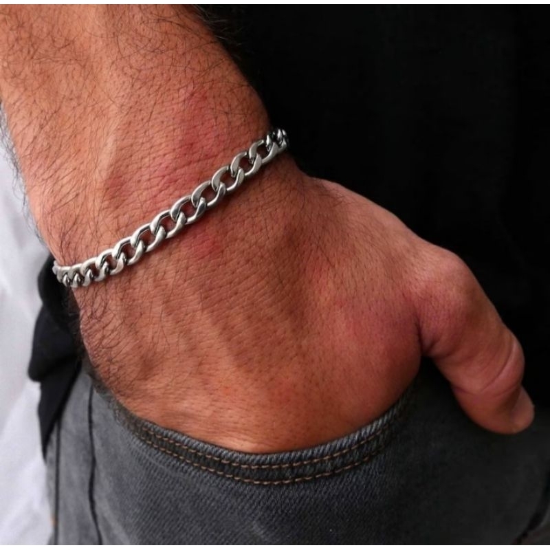 GELANG TANGAN RANTAI TITANIUM PRIA ANTI LUNTUR TERMURAH