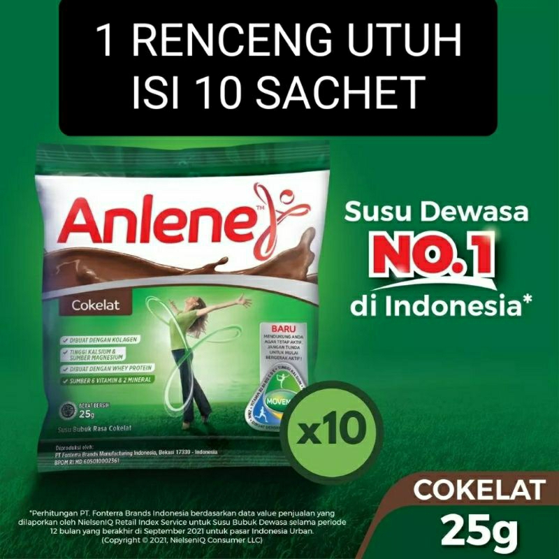 

ANLENE SACHET COKLAT 25GR dijual per renceng isi 10 sachet