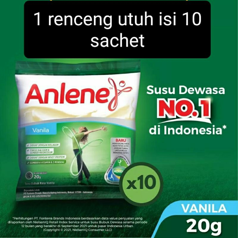 

ANLENE SACHET VANILA 20GR dijual per renceng isi 10 sachet