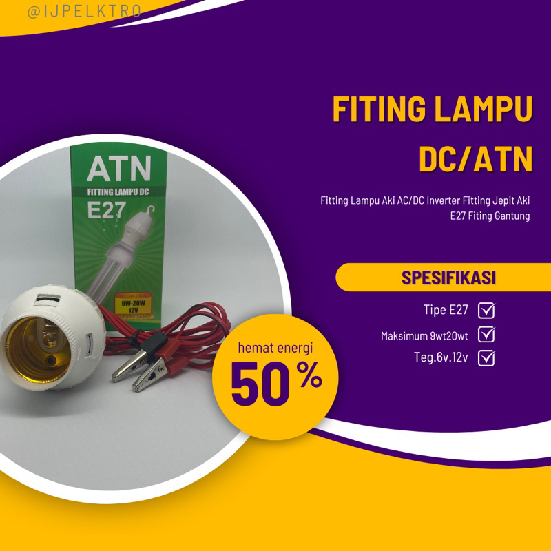 Fitting Lampu Aki AC/DC Inverter Fitting Jepit Aki E27 Fiting Gantung