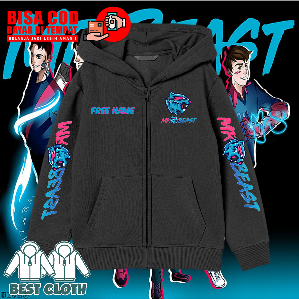Jaket Anak Resleting Mr Beast / Jaket Zipper Anak Mr Beast