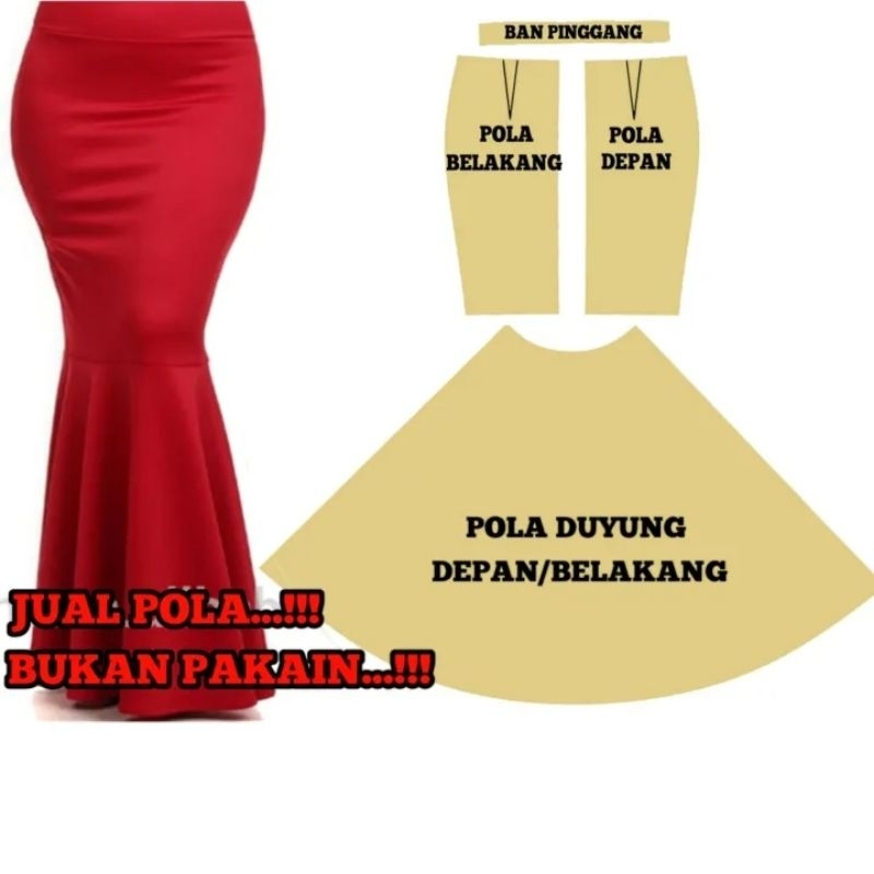 pola rok duyung setengah lingkaran/ pola jahit rok duyung