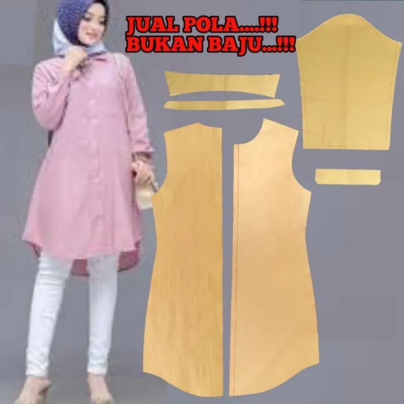 pola baju tunik model kemeja/ pola instan kemeja tunik