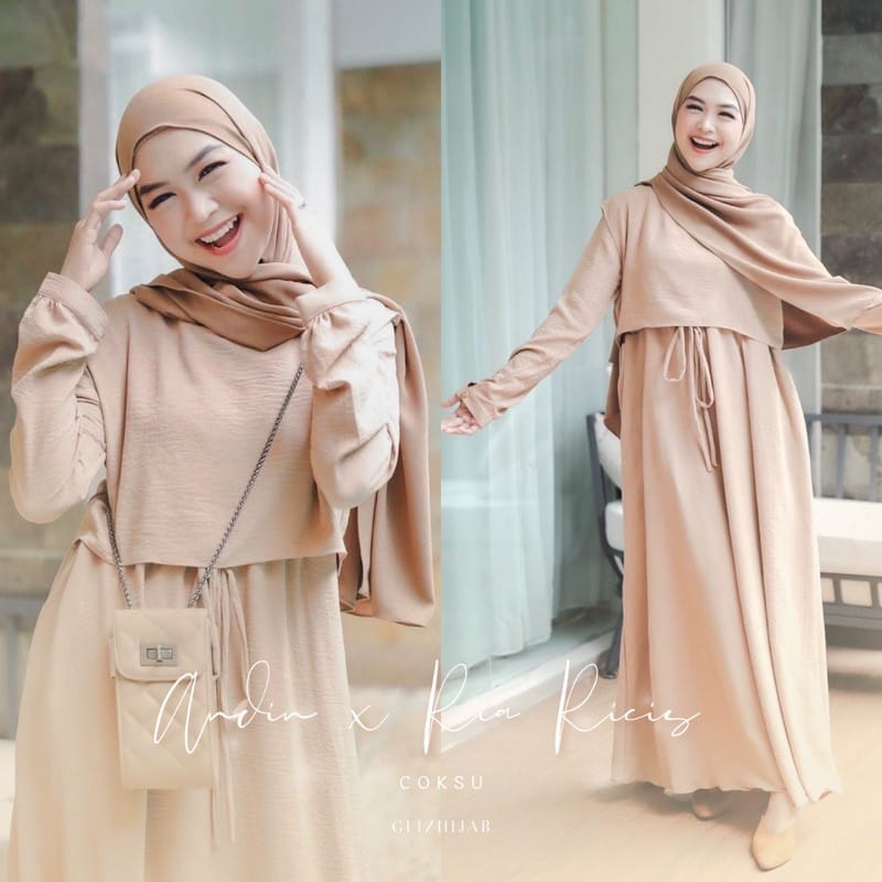 DAR - BAJU MIDI DRESS MUSLIMAH KEKINIAN | midi dress sablon | zafina dress crinkle | gamis crinkle a