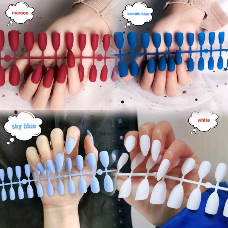 24pcs kuku palsu matte/kuku palsu polos/kuku palsu stiletto/kuku palsu ujung lancip fake nails