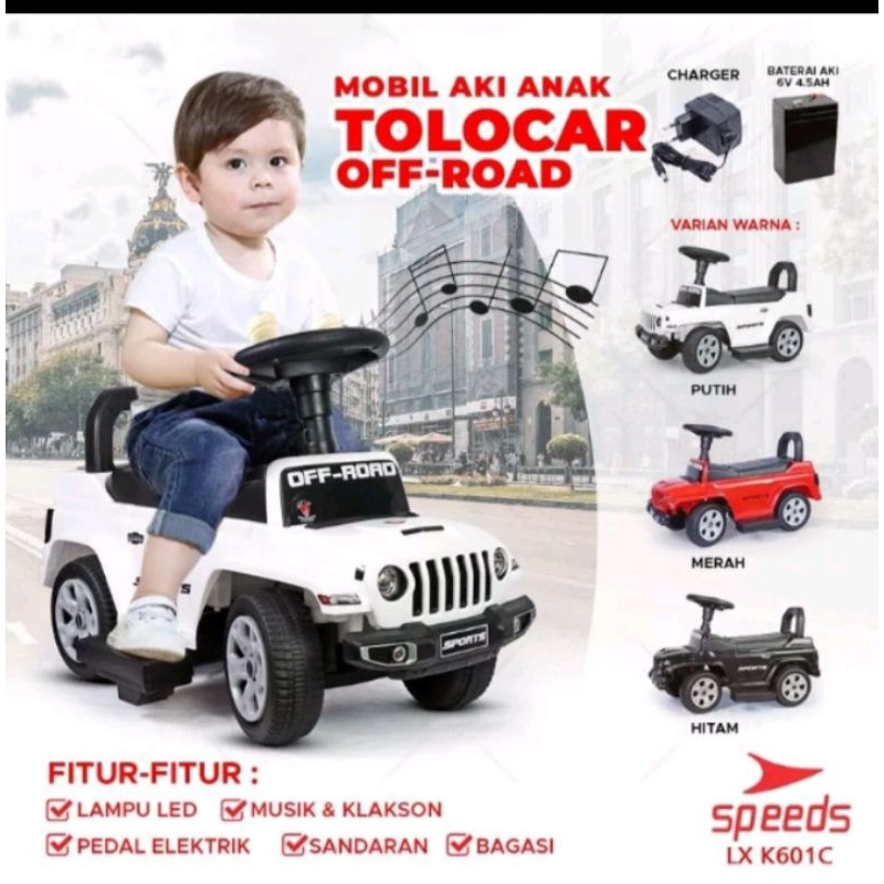 Mainan Anak PMB Mobil-Mobilan Tolocar Dorongan Manual Aki Offroad