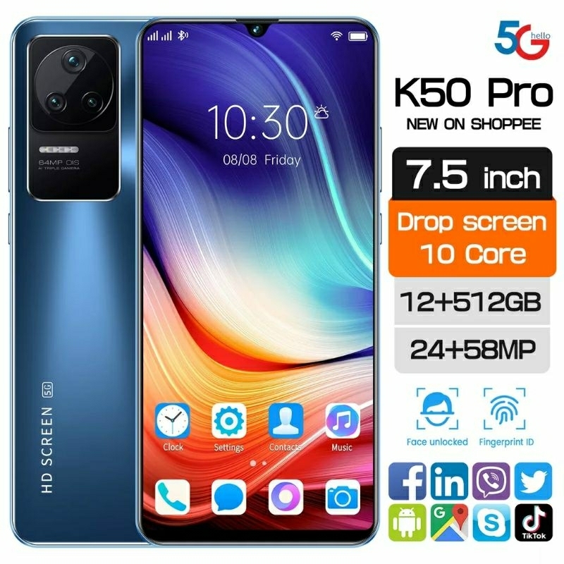 [TERBARU 2023] K50 PRO 4G/5G LTE RAM 6GB+ROM 128GB