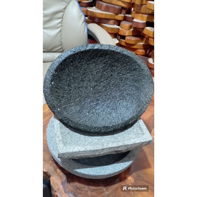 Cobek OVAL/Lonjong BATU ASLI manul pahatan Free ulekan