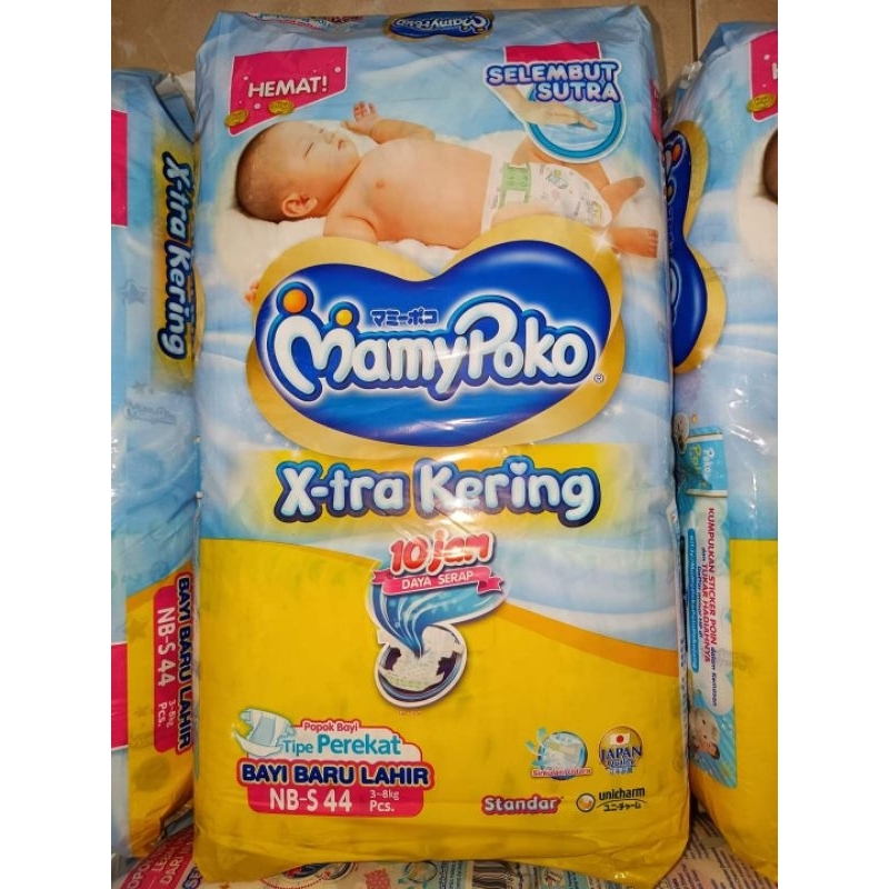 Pempers MamyPoko NB-S 44 | X-tra Kering | Tipe Perekat