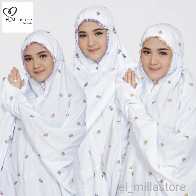 Mukena Terusan Dewasa Putih Bordir Tabur Seribu Bunga Inayah