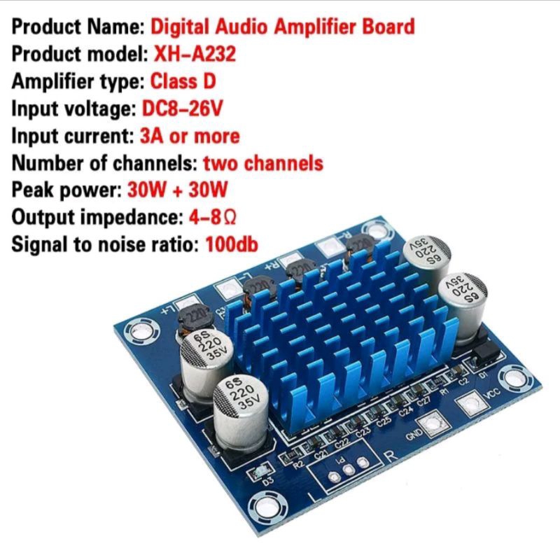 XH A232 Power Amplifier TPA3110 60 watt stereo class D