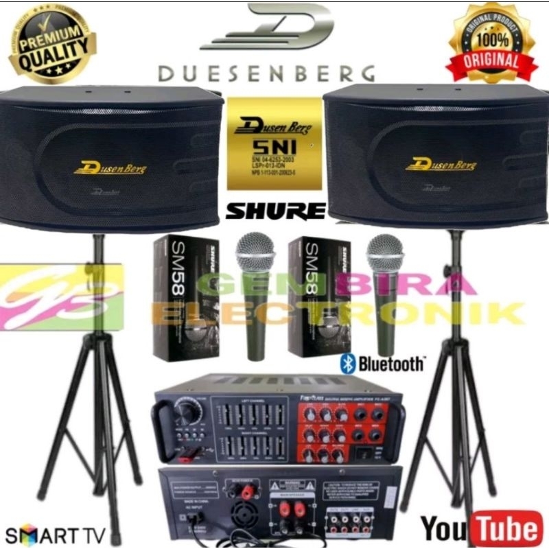 Paket Karaoke Speaker DUSENBERG 10 inchi ampli mixer Bluetooth sound system mic Shure