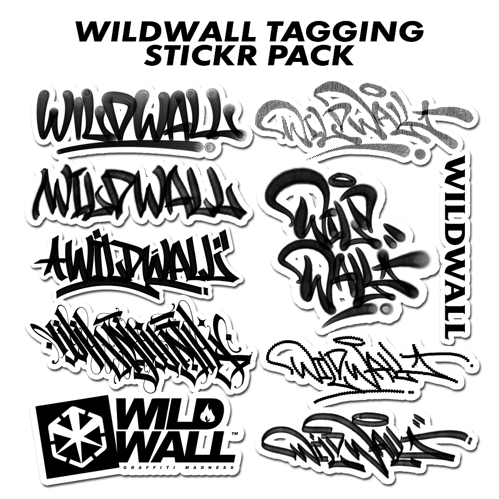 

STICKER PACK WILDWALL TAGGING BLACK AND WHITE GRAFFITI STIKER