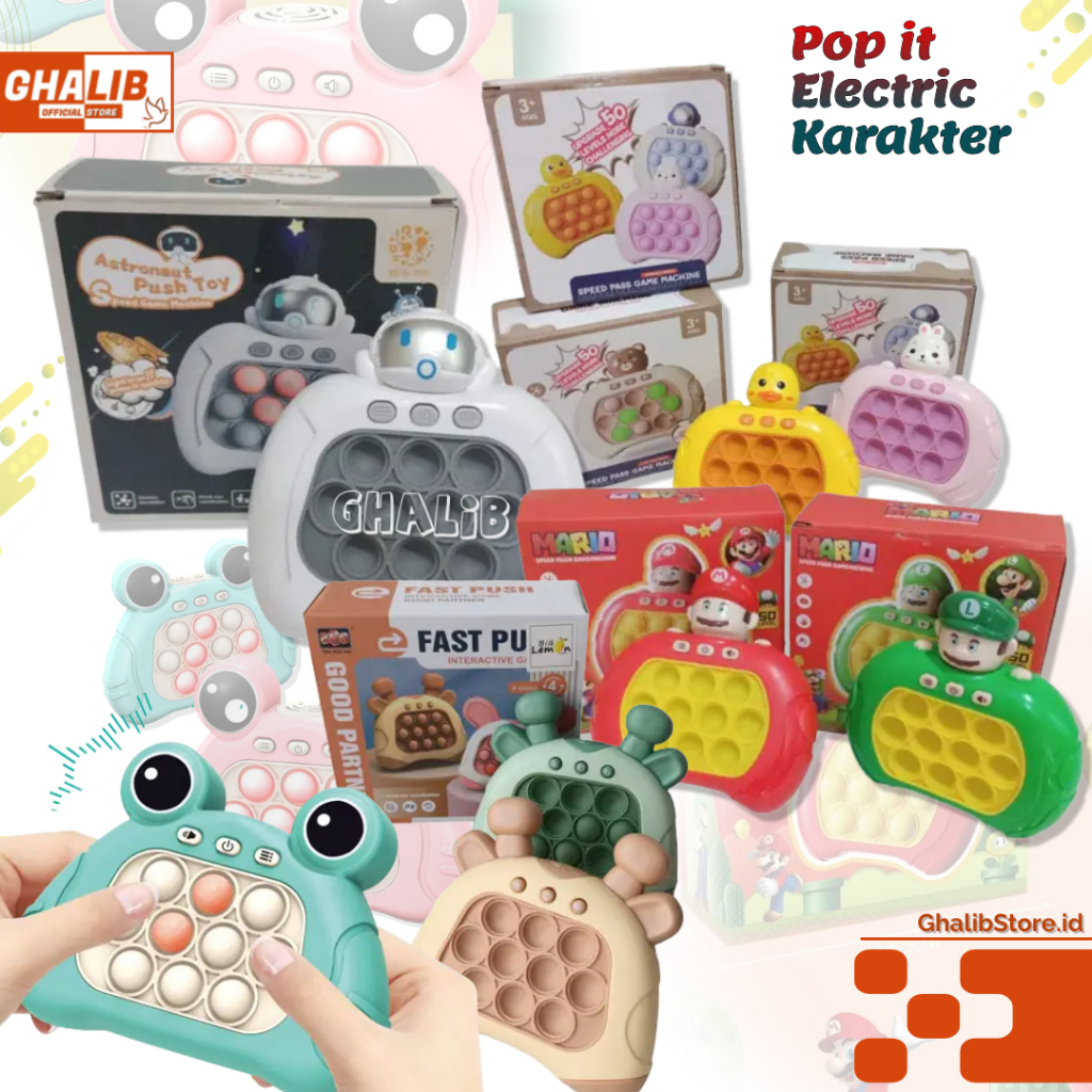 Mainan Fidget Pop It Game ElectricKarakter Mario Bross Kelinci Astronot Kodok Pop It Push Bubble Gam